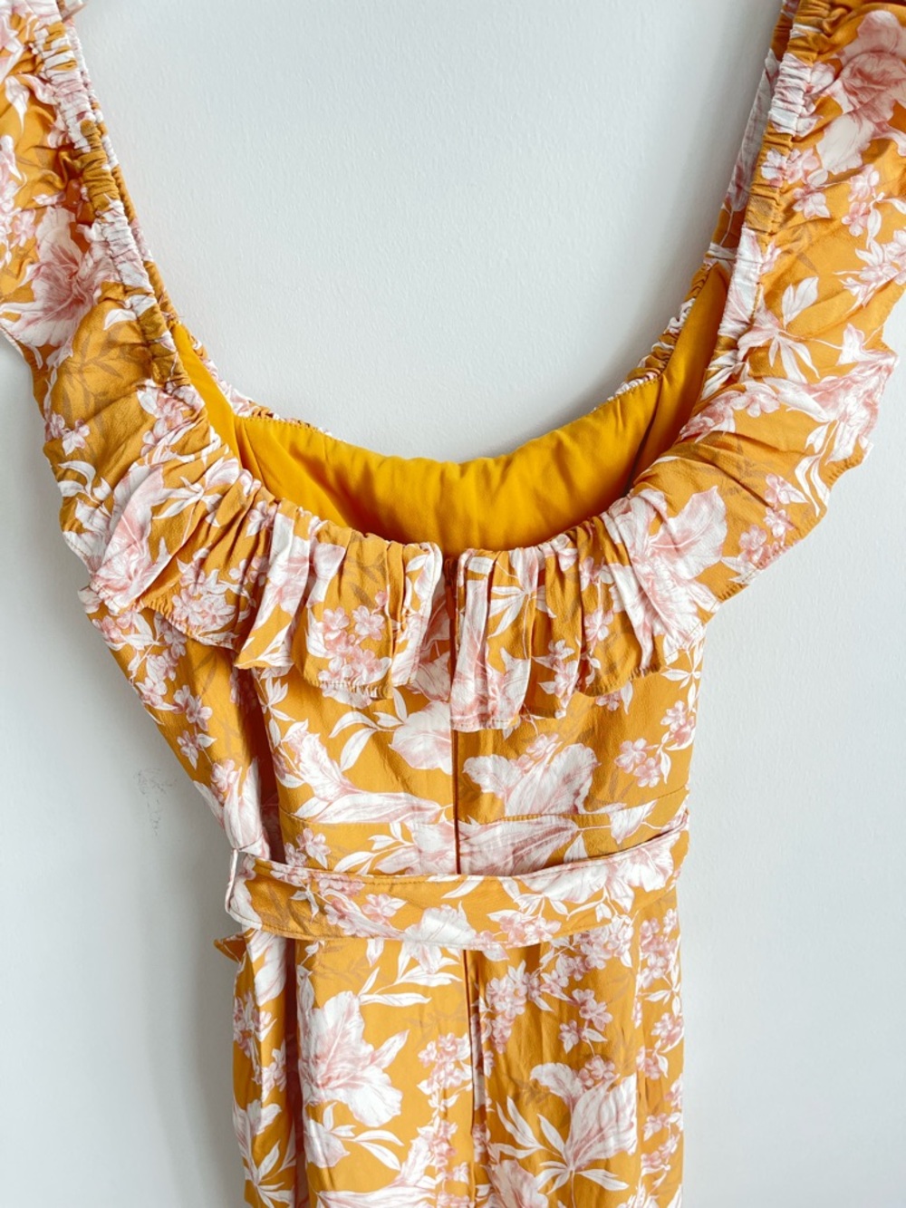 Ever New Samantha Belted Frill Jumpsuit Floral Ochre Tropical Sunset Size 8 - Picture 6 of 9